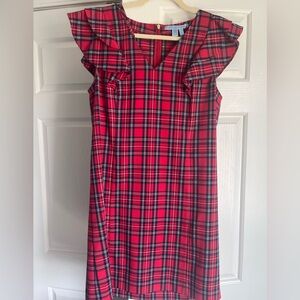 Draper James Red Plaid Angie Check Ruffle Shoulder Shift Dress Size 10